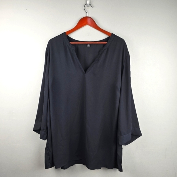 ELLOS Staple Dressy Sheer Blouse Black Womens Size 1X Business Casual Office - Picture 1 of 14